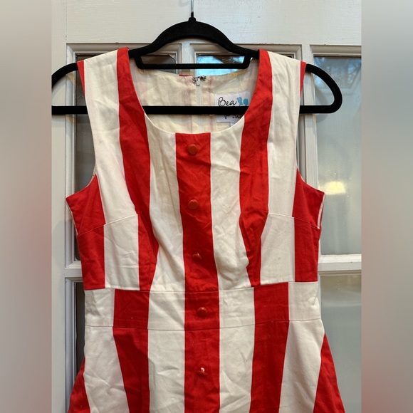 Bea & Dot by ModCloth Retro Pinup Rockabilly Stripe Red White Midi Dress Size S - Picture 3 of 12